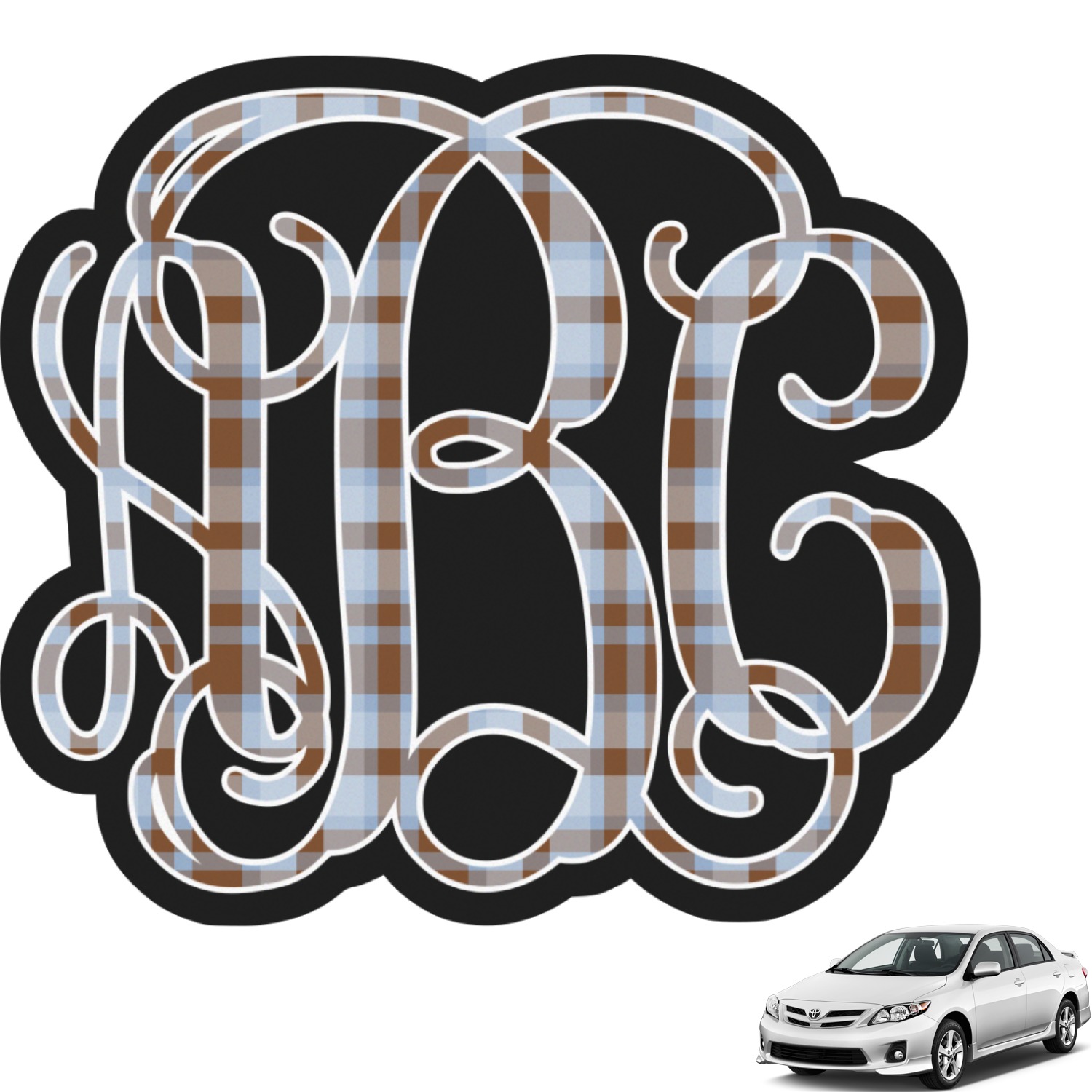 Two Color Plaid Interlocking Monogram Car Decal Personalized You