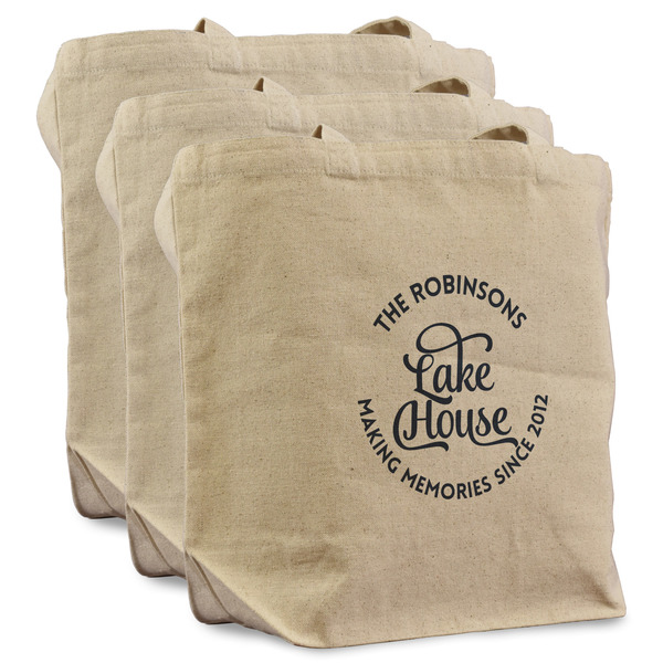 Custom Lake House #2 Reusable Cotton Grocery Bags - Set of 3 (Personalized)