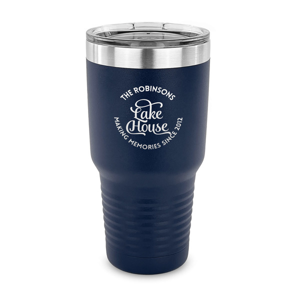 Custom Lake House #2 30 oz Stainless Steel Tumbler - Navy - Single Sided (Personalized)