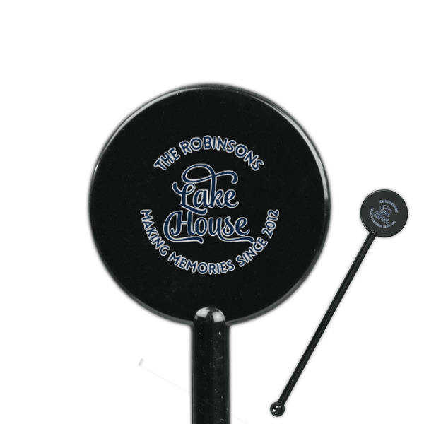 Custom Lake House #2 5.5" Round Plastic Stir Sticks - Black - Single Sided (Personalized)