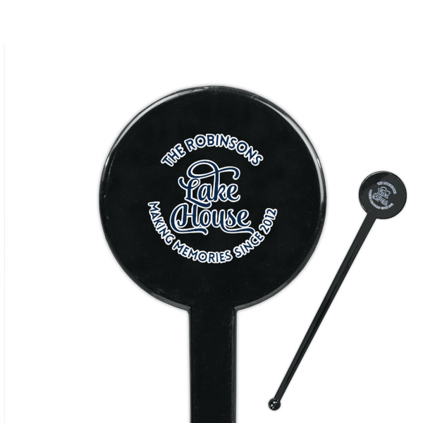 Custom Lake House #2 7" Round Plastic Stir Sticks - Black - Single Sided (Personalized)