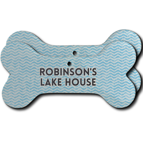 Custom Lake House #2 Ceramic Dog Ornament - Front & Back w/ Name All Over