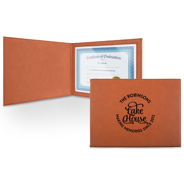 Custom Lake House #2 Leatherette Certificate Holder - Front (Personalized)