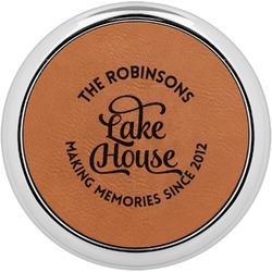Lake House #2 Set of 4 Leatherette Round Coasters w/ Silver Edge (Personalized)