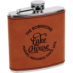 Lake House #2 Leatherette Wrapped Stainless Steel Flask (Personalized)
