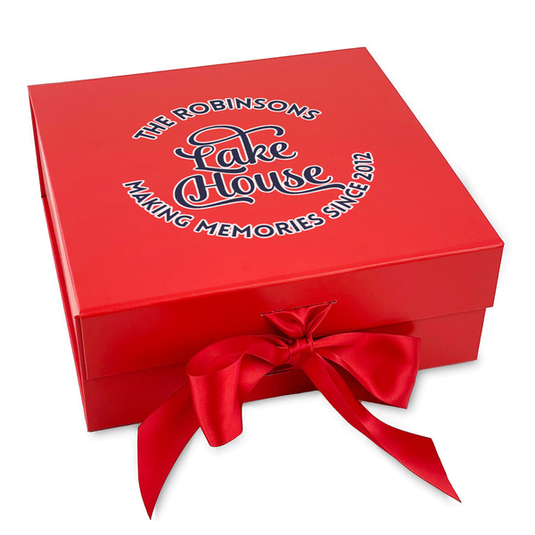 Custom Lake House #2 Gift Box with Magnetic Lid - Red (Personalized)