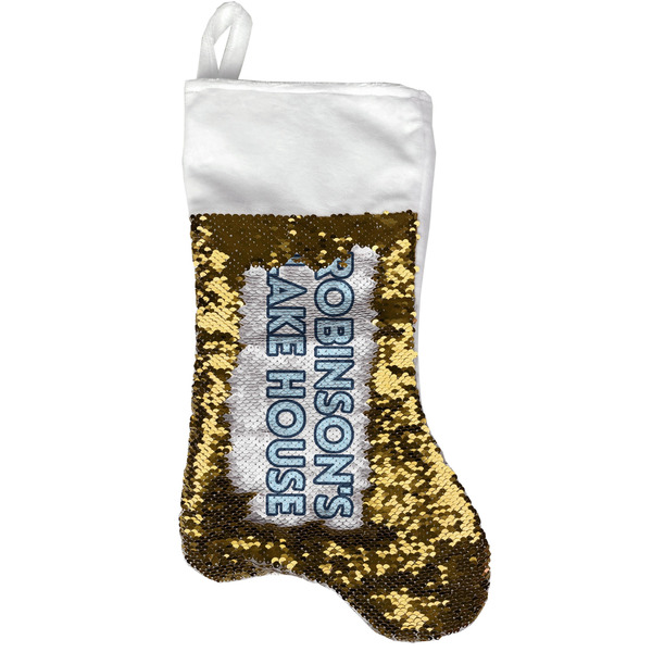 Custom Lake House #2 Reversible Sequin Stocking - Gold (Personalized)