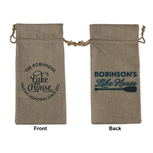 Custom Lake House #2 Large Burlap Gift Bag - Front & Back (Personalized)