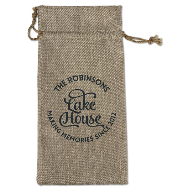 Custom Lake House #2 Large Burlap Gift Bag - Front (Personalized)