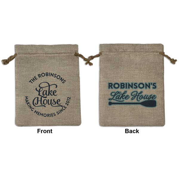 Custom Lake House #2 Medium Burlap Gift Bag - Front & Back (Personalized)
