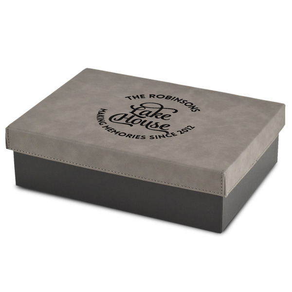 Custom Lake House #2 Gift Boxes w/ Engraved Leather Lid (Personalized)