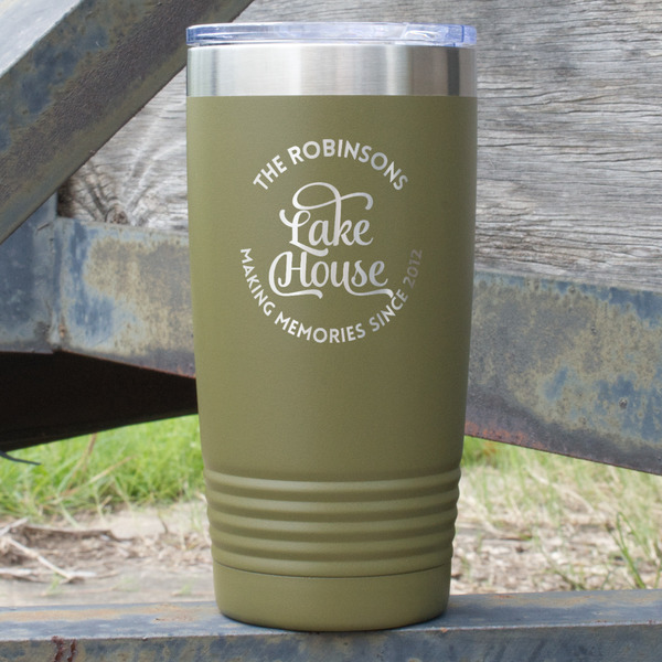 Custom Lake House #2 20 oz Stainless Steel Tumbler - Olive - Double Sided (Personalized)