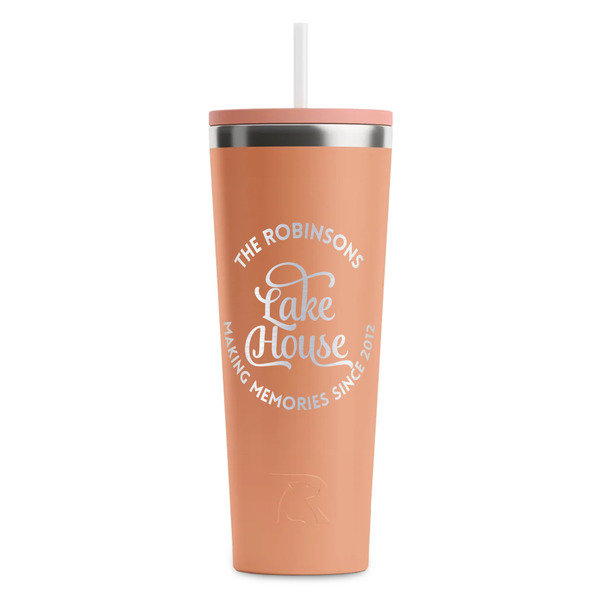 Custom Lake House #2 RTIC Everyday Tumbler with Straw - 28oz - Peach - Single-Sided (Personalized)