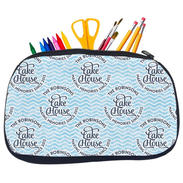 Custom Lake House #2 Neoprene Pencil Case - Medium w/ Name All Over