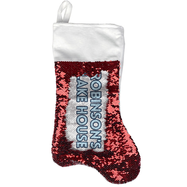 Custom Lake House #2 Reversible Sequin Stocking - Red (Personalized)