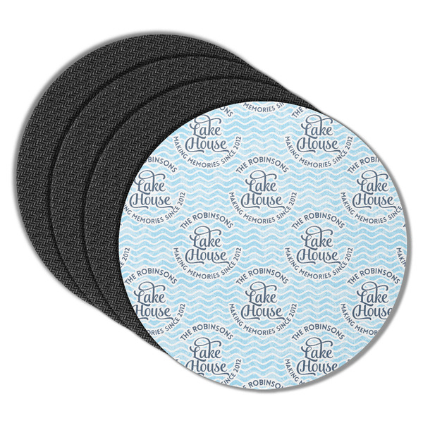 Custom Lake House #2 Round Rubber Backed Coasters - Set of 4 (Personalized)