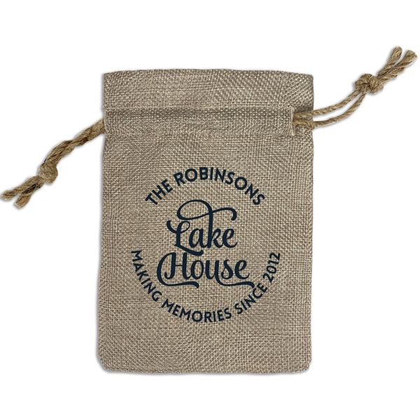 Custom Lake House #2 Small Burlap Gift Bag - Front (Personalized)