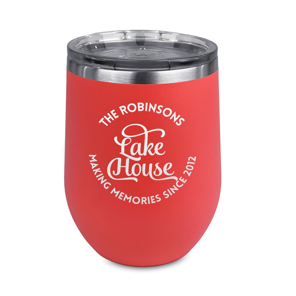 Custom Lake House #2 Stemless Stainless Steel Wine Tumbler - Coral - Double Sided (Personalized)