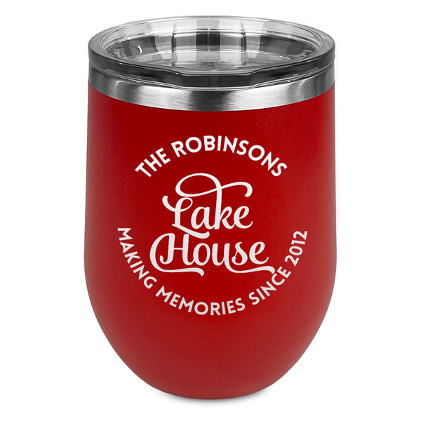 Custom Lake House #2 Stemless Stainless Steel Wine Tumbler - Red - Double Sided (Personalized)