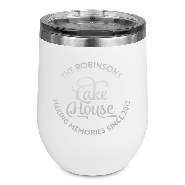 Custom Lake House #2 Stemless Stainless Steel Wine Tumbler - White - Double Sided (Personalized)