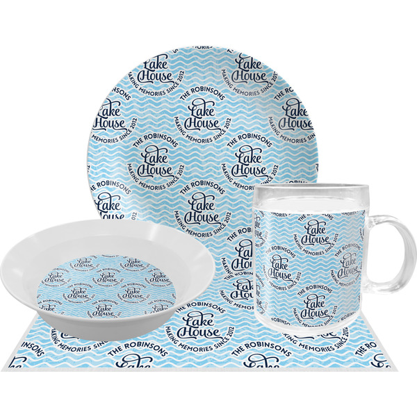 Custom Lake House #2 Dinner Set - Single 4 Pc Setting w/ Name All Over