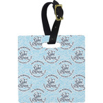 Lake House #2 Plastic Luggage Tag - Square w/ Name All Over