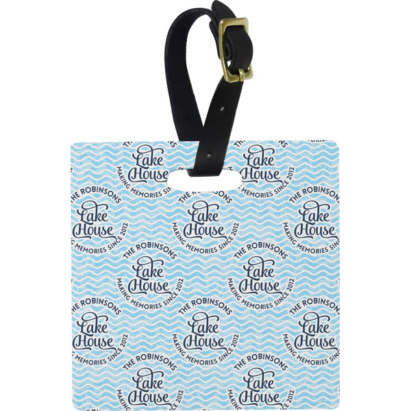 Custom Lake House #2 Plastic Luggage Tag - Square w/ Name All Over