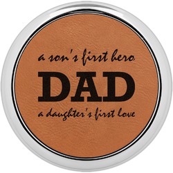 Father's Day Quotes & Sayings Leatherette Round Coaster w/ Silver Edge (Personalized)