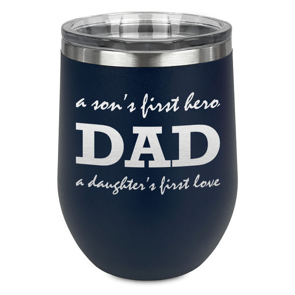 Custom Father's Day Quotes & Sayings Stemless Stainless Steel Wine Tumbler - Navy - Double Sided