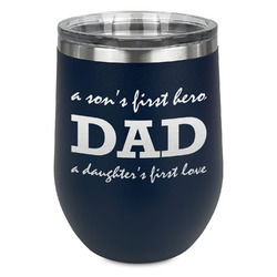 Father's Day Quotes & Sayings Stemless Stainless Steel Wine Tumbler - Navy - Single Sided