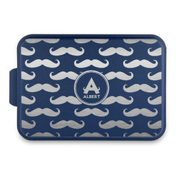 Mustache Print Aluminum Baking Pan with Navy Lid (Personalized)