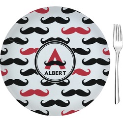 Mustache Print Glass Appetizer / Dessert Plate 8" (Personalized)