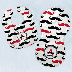 Mustache Print Baby Bib & Burp Set w/ Name and Initial