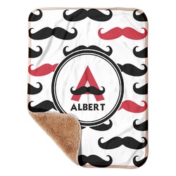Mustache Print Sherpa Baby Blanket - 30" x 40" w/ Name and Initial