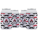 Mustache Print Can Cooler (12 oz) - Set of 4 w/ Name and Initial