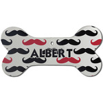 Mustache Print Ceramic Dog Ornament - Front w/ Name and Initial