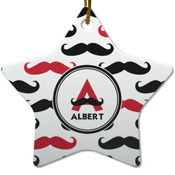 Mustache Print Star Ceramic Ornament w/ Name and Initial