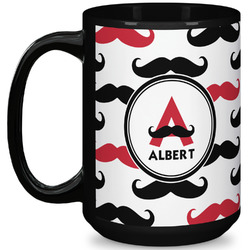Mustache Print 15 Oz Coffee Mug - Black (Personalized)