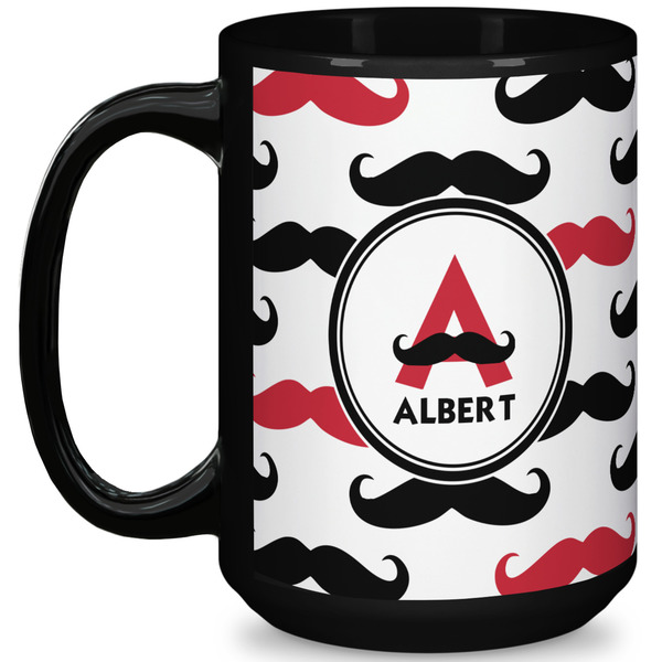 Custom Mustache Print 15 Oz Coffee Mug - Black (Personalized)