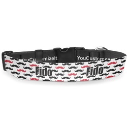 Mustache Print Deluxe Dog Collar - Medium (11.5" to 17.5") (Personalized)