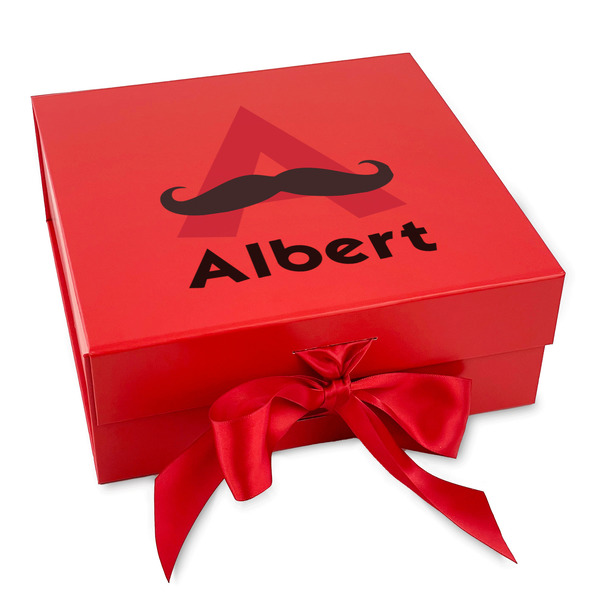 Custom Mustache Print Gift Box with Magnetic Lid - Red (Personalized)