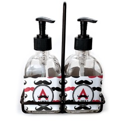 Mustache Print Glass Soap & Lotion Bottle Set (Personalized)