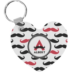 Mustache Print Heart Plastic Keychain w/ Name and Initial