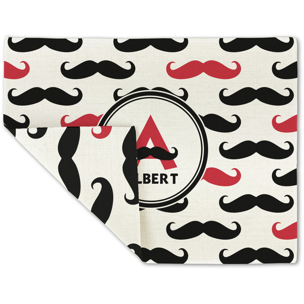 Custom Mustache Print Double-Sided Linen Placemat - Single w/ Name and Initial