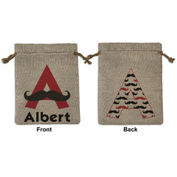 Mustache Print Medium Burlap Gift Bag - Front & Back (Personalized)