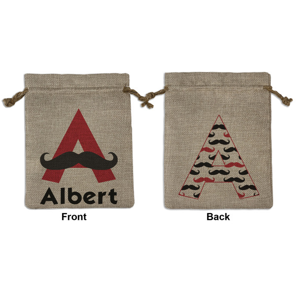 Custom Mustache Print Medium Burlap Gift Bag - Front & Back (Personalized)