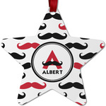 Mustache Print Metal Star Ornament - Double Sided w/ Name and Initial