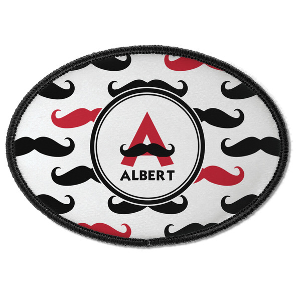 Custom Mustache Print Iron On Oval Patch w/ Name and Initial