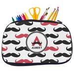 Mustache Print Neoprene Pencil Case - Medium w/ Name and Initial