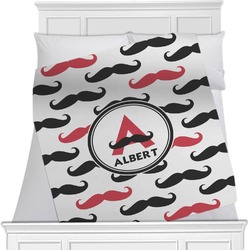 Mustache Print Minky Blanket - Toddler / Throw - 60"x50" - Single Sided (Personalized)